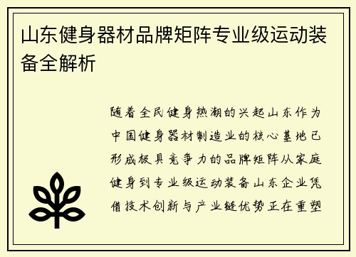 山东健身器材品牌矩阵专业级运动装备全解析